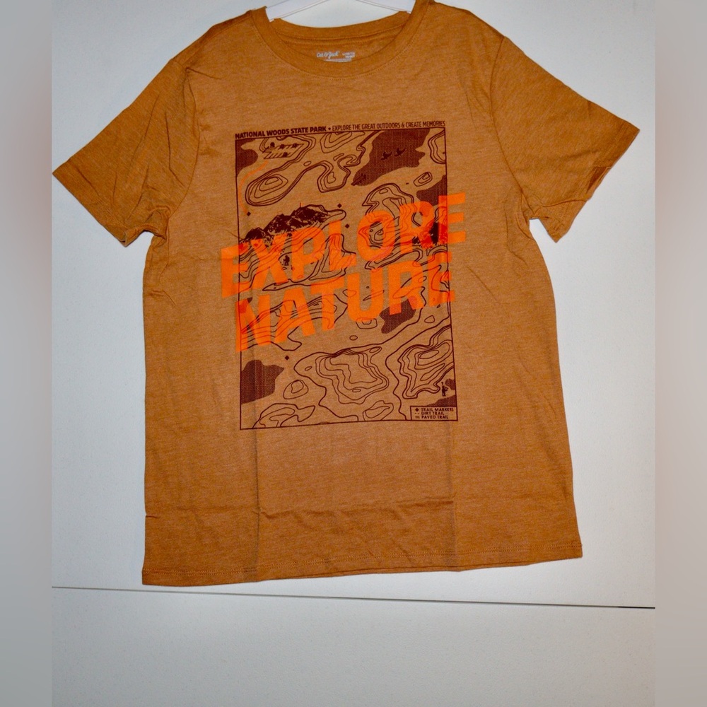 Cat & Jack Explore Nature Graphic Tee - Orange Brown  NWT Boys Large Husky 10/12
